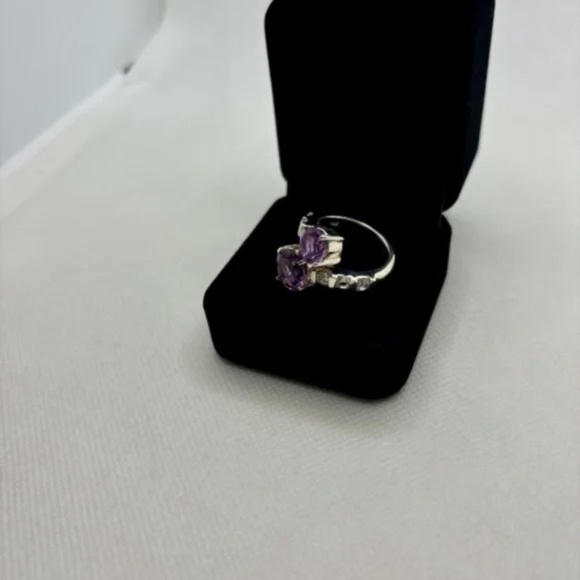 Cocktail Ring, .925 Sterling Silver, 2 Amethyst & 6 White Topaz gems, SZ 9, 9.4g - Picture 5 of 5